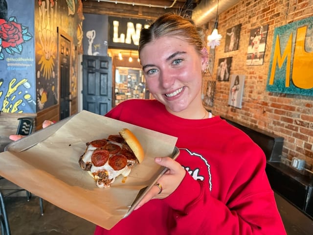 Logans 3 Point Pizza Burger.